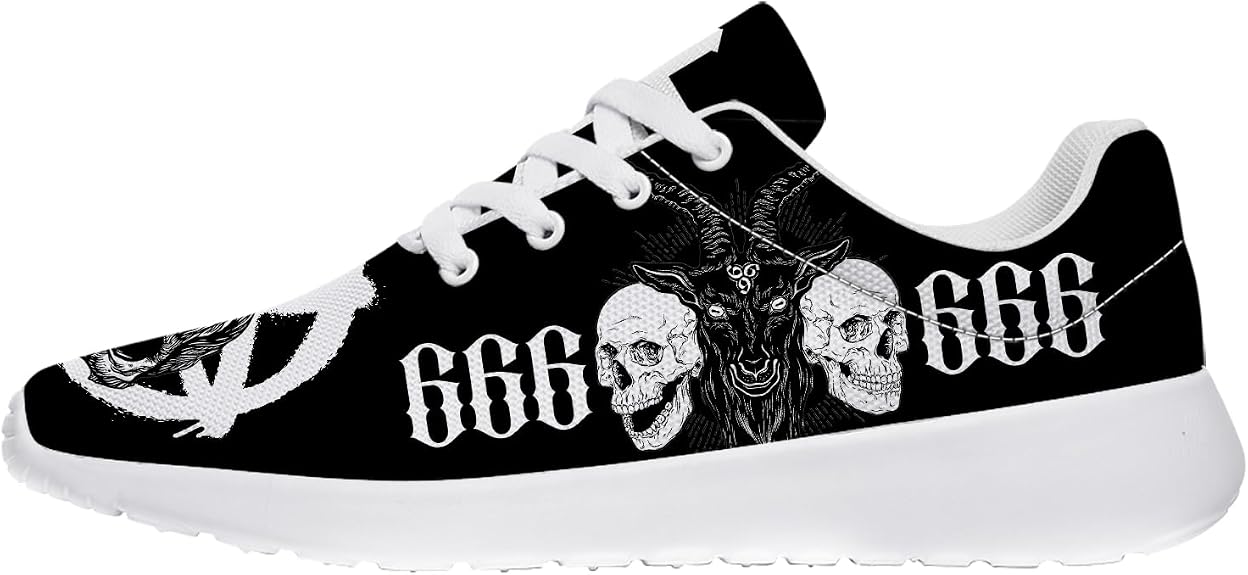 Skull Running Shoes for Men Lace-up Satanic Sneakers Walking Tennis Shoes
