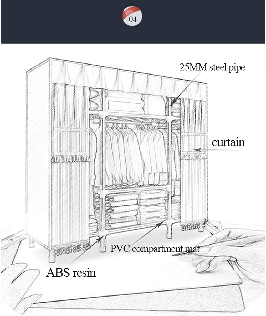 Portable Hanging Closet Wardrobe Cloth for Extra Storage Steel Pipe Clothes Hanging Rod Portable Shelf Cabinet Cloth Closet Storage Organizer for Shoes Hats and Scarves Gold_130 x 50 x 172cm