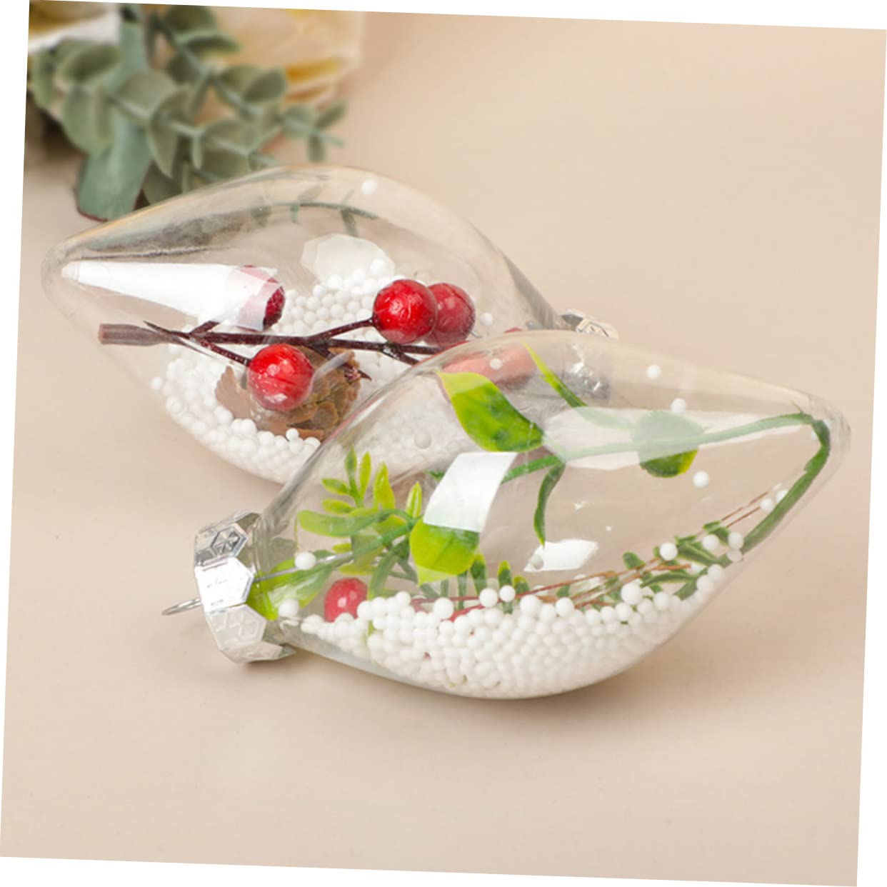 Cabilock 2 Ensembles Lot De 2 Boules De Décoration en Plastique Transparent avec LED Et Mèches De Bougies Ruban Adhésif Double pour Noël Décorations Suspendues Boules De 12 pièces * 2