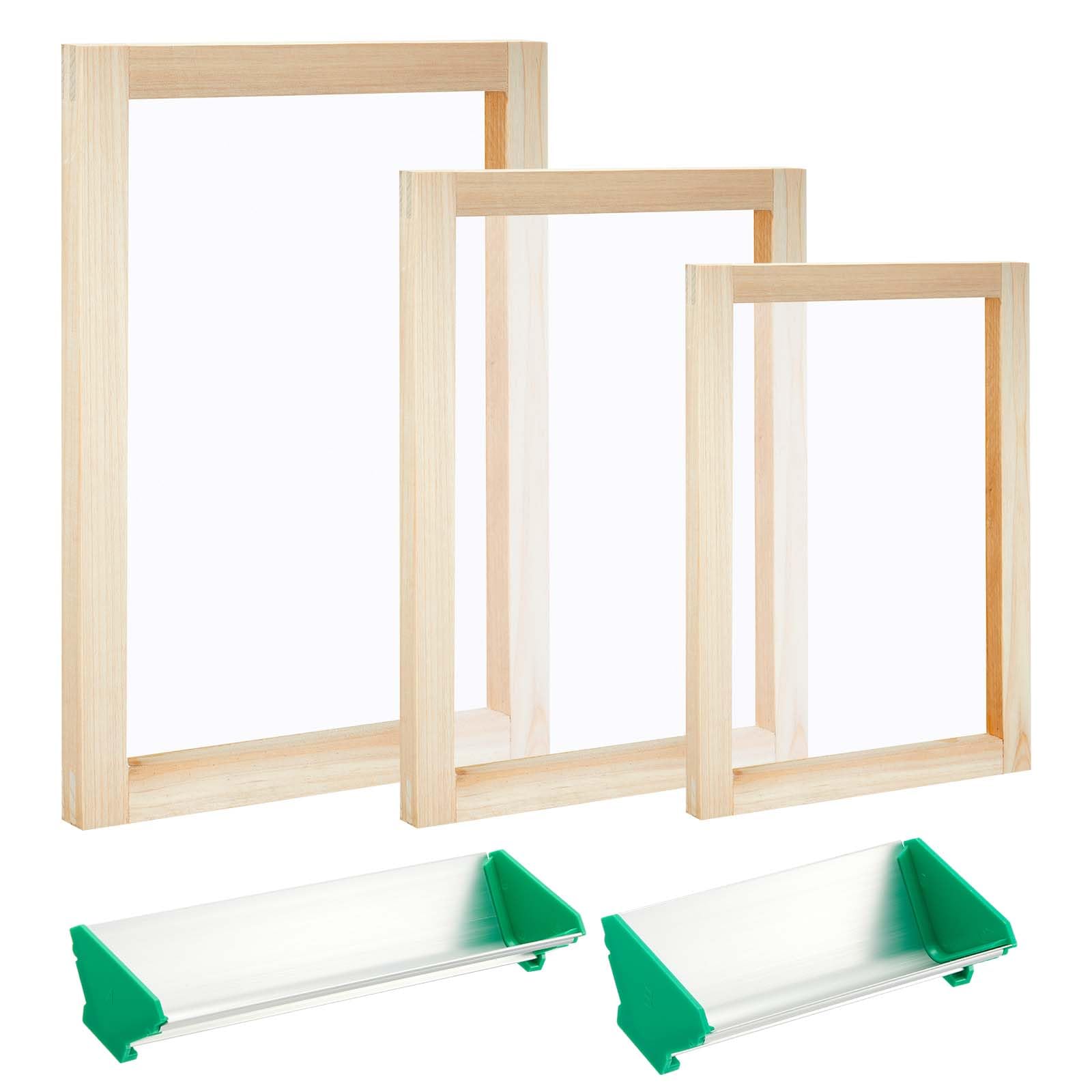 Briwooody 5 Pcs Screen Printing Kit Includes 3 Size Screen Printing Frame 2 Dual Edge Aluminum Emulsion Scoop Coater Wood Screen Printing Stencil Frames for Beginners Silk Screen Printing Coating Tool