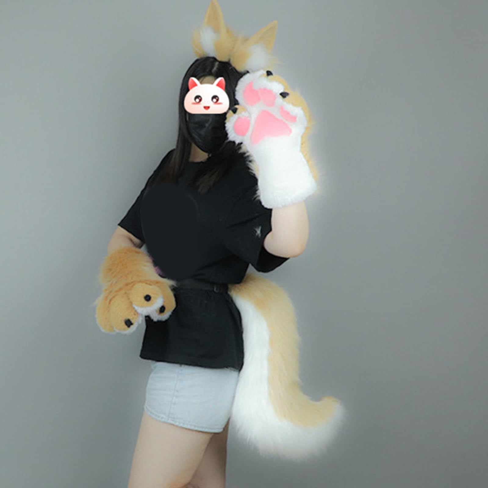Pelo sintético con orejas de gato, diadema para cosplay, para cosplay, Halloween, sesiones de fotos, cosplay, cola de gato