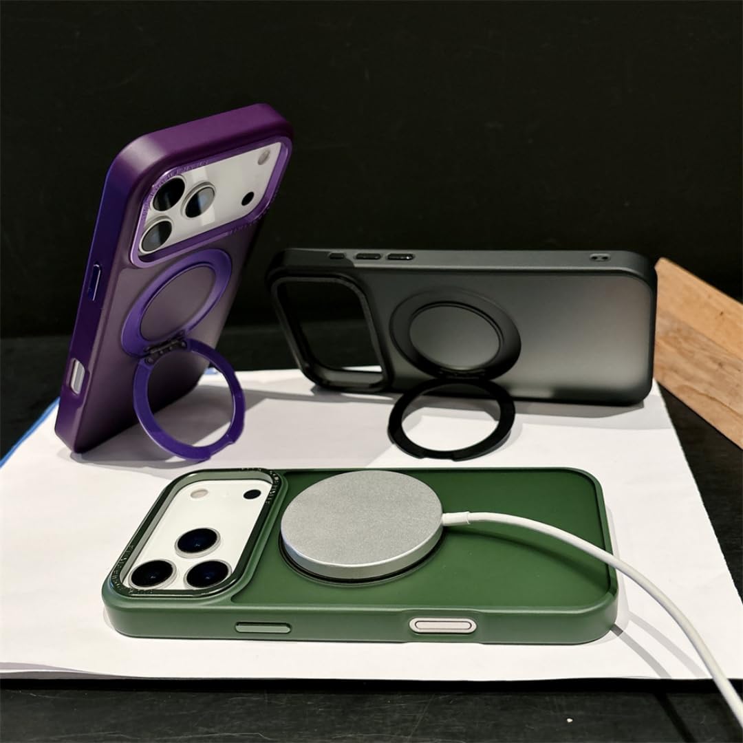 Luksusowe etui z magnetycznym uchwytem i składaną podstawką do iPhone'a 16 Pro, odporne na wstrząsy, z tyłu (do iPhone'a 16 Pro, białe)