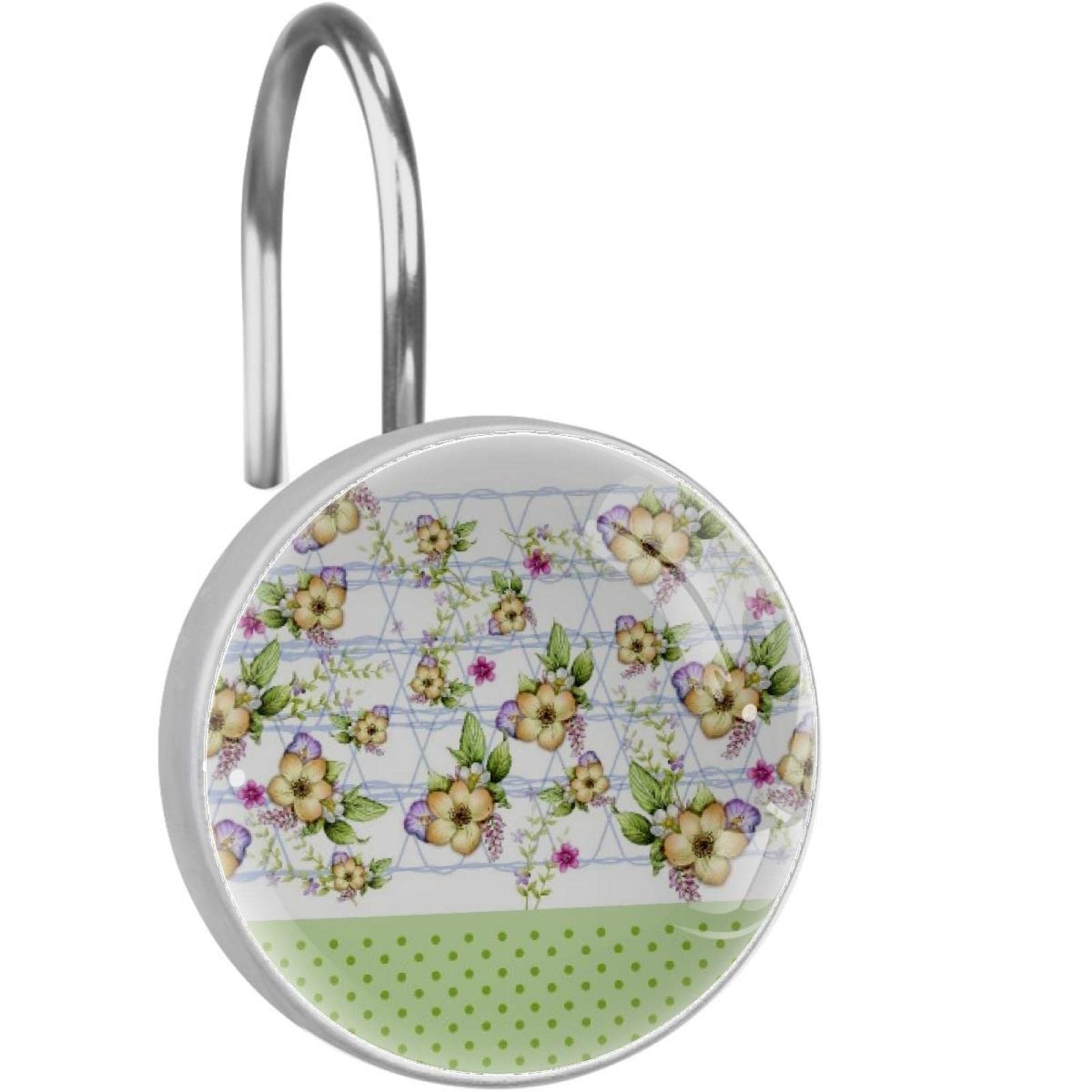 Crochets rideau de douche acier inoxydable 12 pièces anneaux anti-rouille à pois