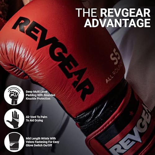 Miniatura 7 de Revgear Guantes de boxeo S5 All Rounder de cuero, guantes de Muay Thai, guantes de kickboxing, guantes de sparring, guantes de saco de boxeo para