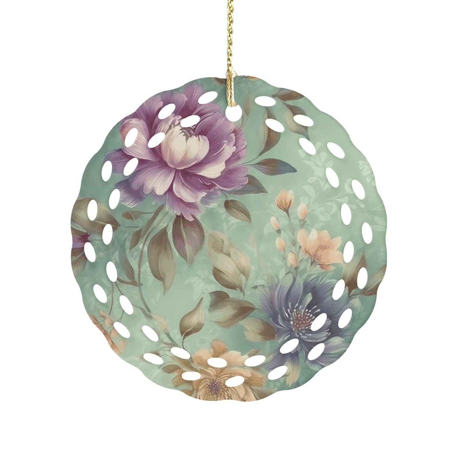 Fodpand Women's Style Flowers On Green Background Ceramic Ornament For Home Decor 3.2" Round Tree Decoration Christmas Ornaments For Men Double-Sided Design