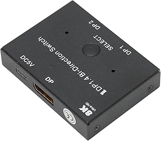 Eulbevoli DisplayPort Switch, Black High Resolution Aluminum Alloy Plug and Play 2x1/1x2 DisplayPort Bidirectional Switcher for Laptop for PC