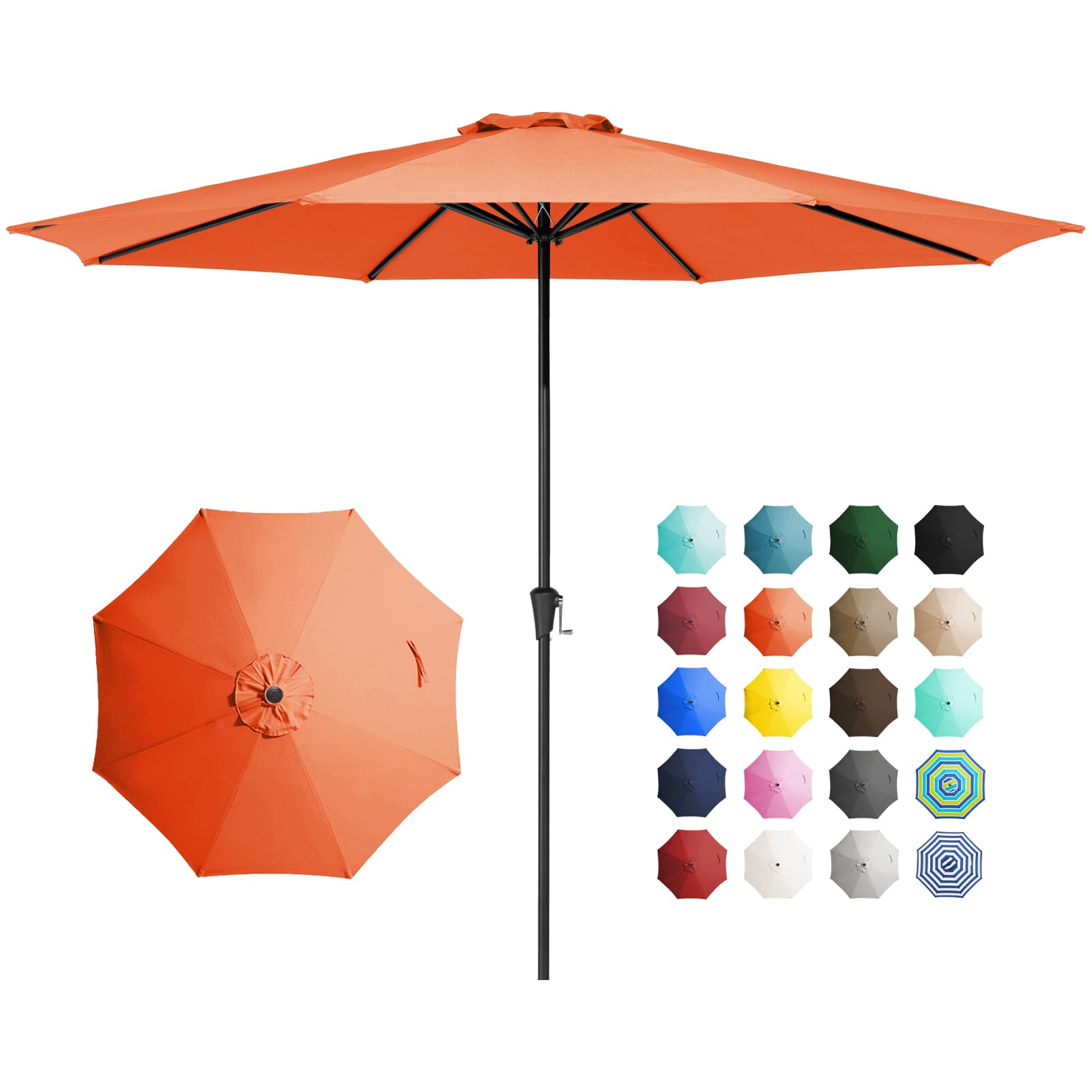 jearey 11' patio umbrellas outdoor table market umbrella w/crank, 8 sturdy ribs, uv protection windproof for garden, deck, backyard, pool(orange)