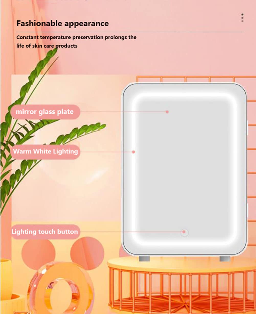 Skincare Nevera portátil termoeléctrica de 12 V CC con puerta de cristal, espejo y luz para cosméticos de dormitorio y oficina