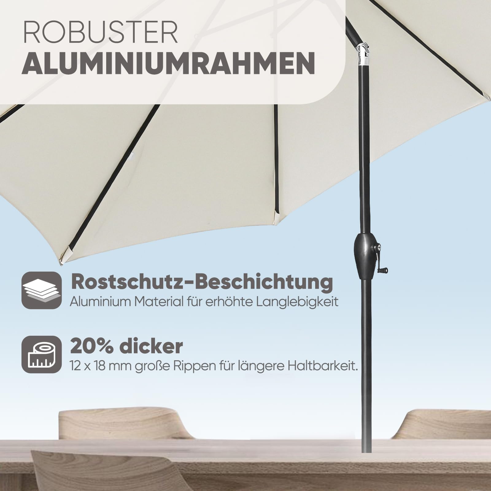 Hengda Ombrellone a sbalzo 300 cm con LED, protezione UV, manovella