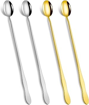 10 Inch Long Stainless Steel Bar Spoons, Cocktail Coffee Iced Tea, 4 Pack