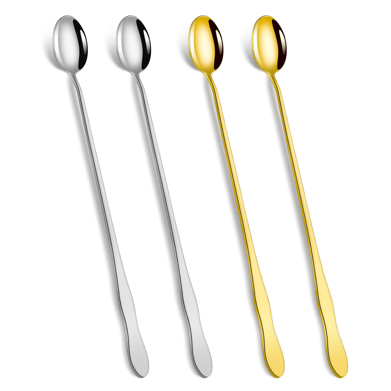 Photo 1 of 10 Inch Stainless Steel Bar Spoons, 4 Pack (2 Gold 2 Silver) Ergonomic Gourd Handle, Dishwasher Safe for Iced Tea Cocktail Coffee