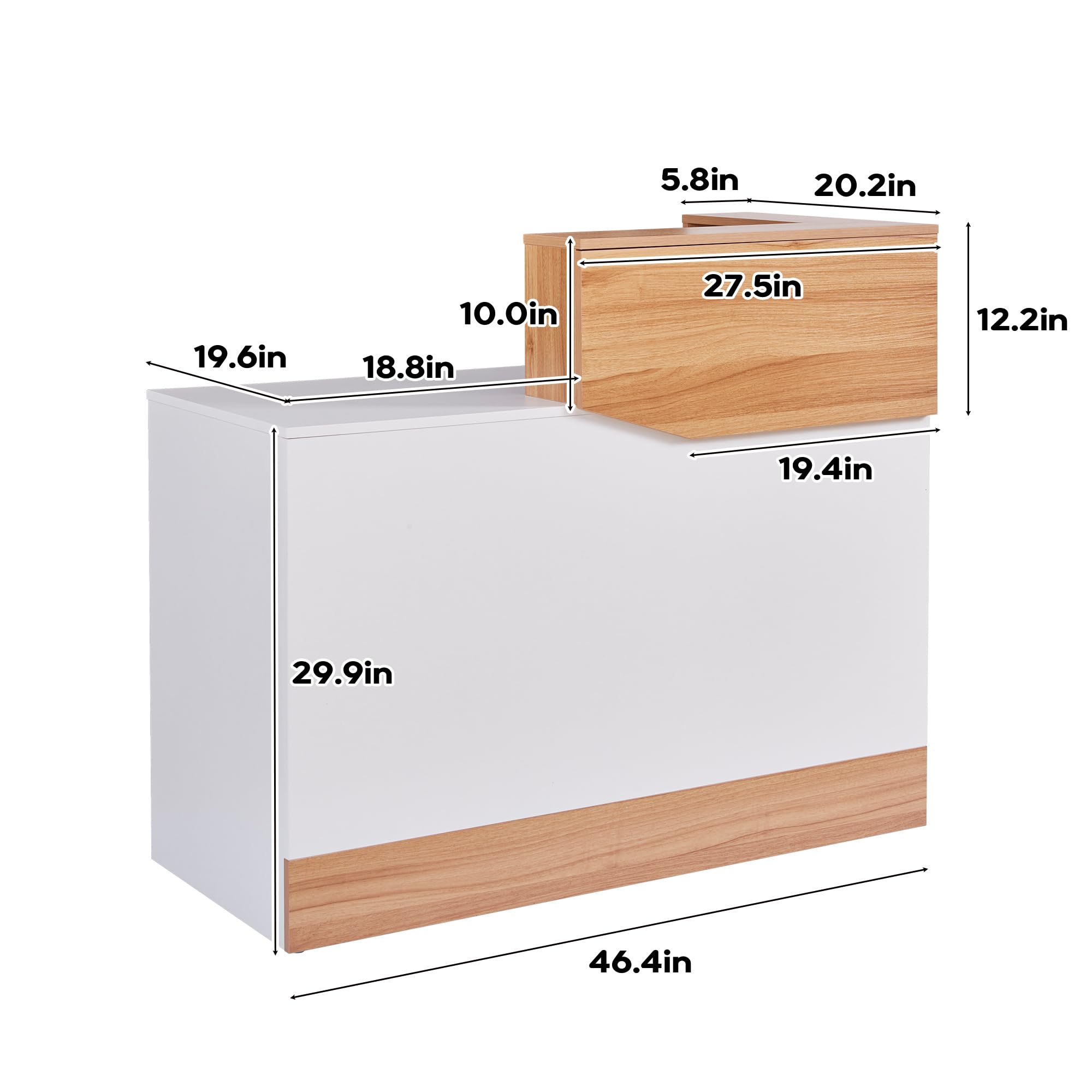 Mostrador de Recepción Moderno 120 cm en Madera, Escritorio Profesional con Organizador de Cables Mueble de Recepción para Peluquerías, Centros de Belleza, Tiendas, Hoteles y Oficinas