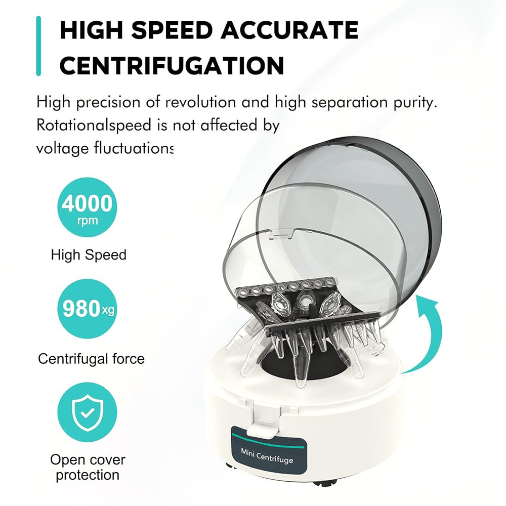 Mini Máquina Centrífuga, Máquina Microcentrífuga De 0,2 Ml/1,5 Ml/2 Ml, Con Rotor 2 En 1, Velocidad Máxima 4000 RPM, Fuerza Centrífuga Relativa 980 Xg, Para Separación De Muestras De Laboratorio