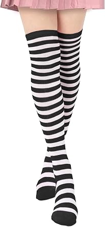 DAZCOS Striped Thigh High Socks Elastic Over The Knee Knit Stockings Leg Warmers for Christmas