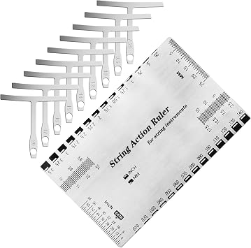 Guitar String Action Gauge Ruler Tool - 9 Understring Radius Gauge and 1 Stainless Steel String Action Gauge Ruler Measuring Tool, Guitar Tools for Guitar Bass Setup Repair Tools