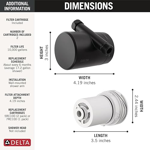 Miniatura 6 de Delta Faucet Clarifi Accesorio de filtro de ducha estándar negro mate con cartucho de filtro adicional