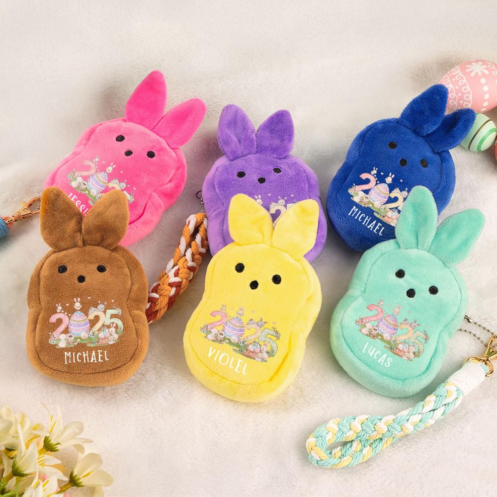 Custom Name Kids Wallet with Wristband for Boys Girls Personalized Easter Bunny Plush Wallet with Name Toddler Wallet Back to School Easter Gift for Kids Easter Eggs Coin Purse Easter Money Wallet