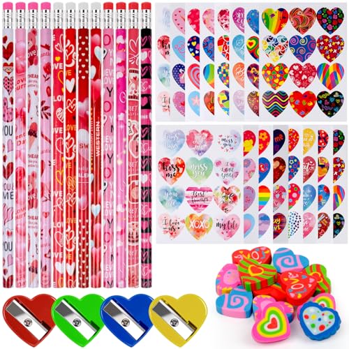 Set de 12 Lápices para San Valentín con Gomas y Stickers