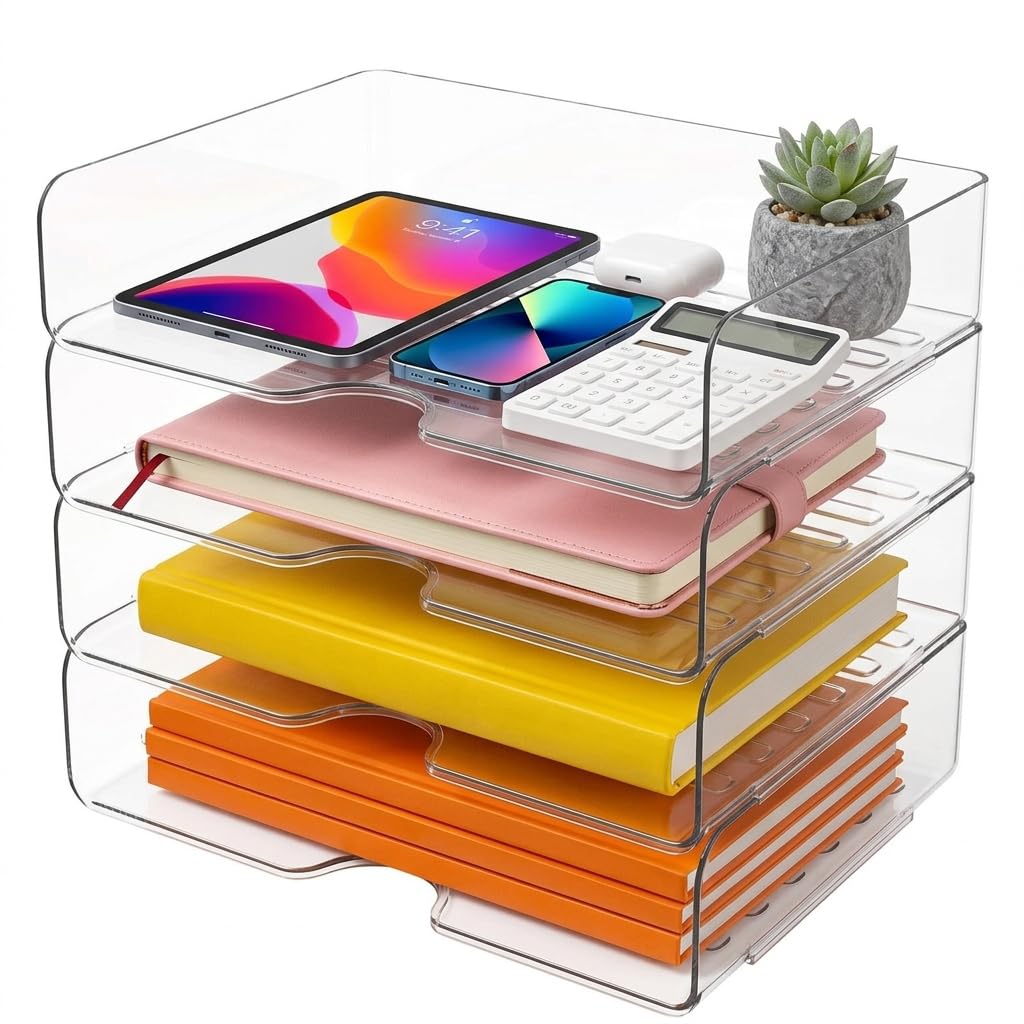 HASTHIP® 4 Tier Acrylic Paper Organizer Stackable Tray for Files-image-31