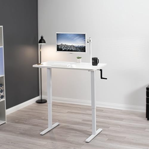 Miniatura 2 de VIVO DESK-KIT-CW4W - Escritorio de pie manual de altura ajustable de 43 x 24 pulgadas, parte superior sólida blanca de una pieza, marco blanco,