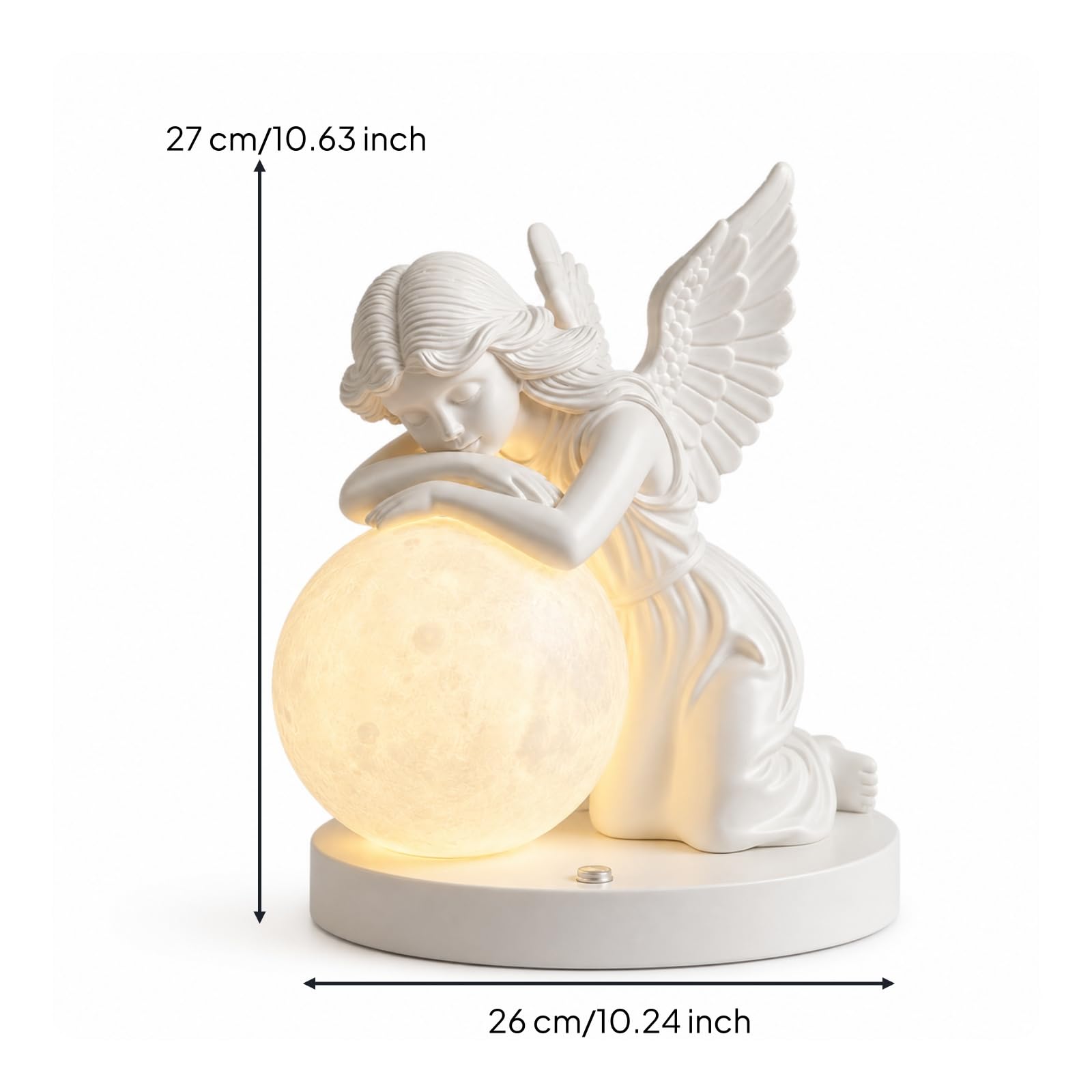Colcolo Lampada da Comodino Notturna Angelo Luce Notturna Lampada da Tavolo Luce d'Atmosfera in Resina con Finitura Bianca E Globo Sferico Caldo Adatta per