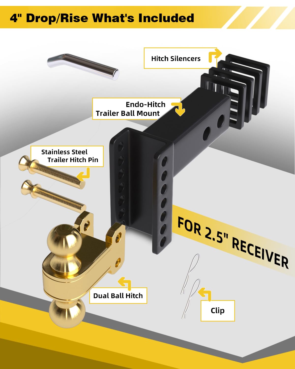 TIROL Adjustable Trailer Hitch - 2.5" Hitch Receiver, 6 Inch - View #5
