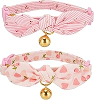 YUDOTE 2-Pack Pink Cotton Bowtie Cat Collars with Bell - Adjustable Breakaway Kitten Collars, Removable Bunny Ear Bowtie