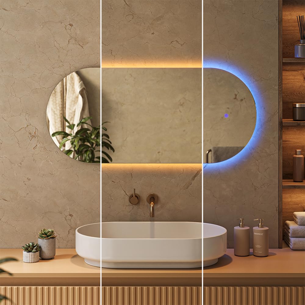 Vicco Espejo de baño, Blanco, 110 x 50 cm | con iluminación LED, para montaje en pared con fuente de luz LED integrada