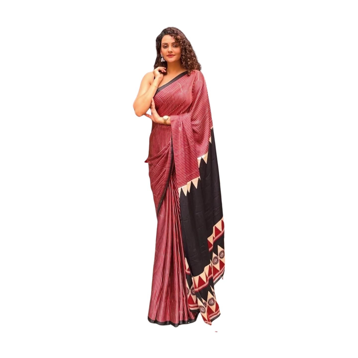 Womens New Latest Bollywood Fancy Model Satin Silk Striped Printed Saree with Blouse | Party Saree For Womens-image-35