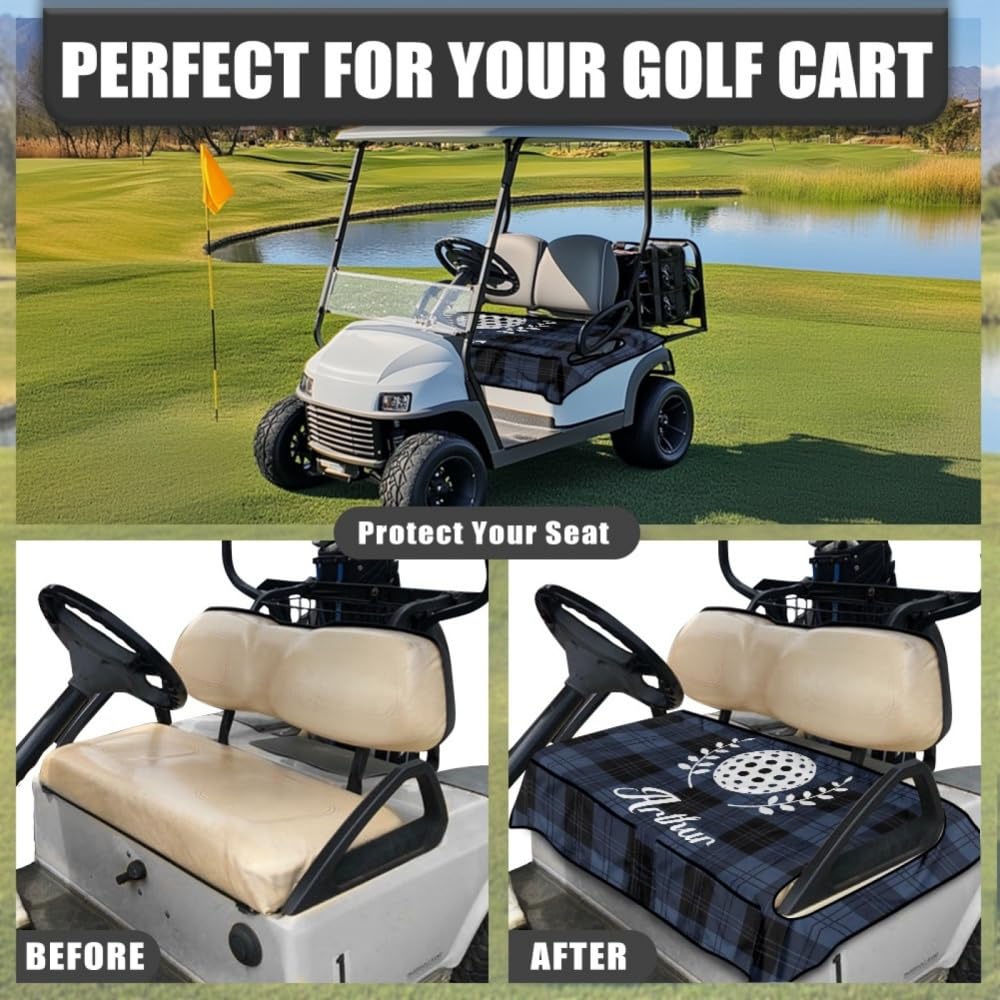 Personalisiertes Golfwagen Sitzauflage, im Karomuster für Golfwagen mit Ihrem Namen/Initialen/Foto/Logo, Mikrofaser Hält die Sitze Kühl und Sauber, Geschenk für Golfplatz, 133x82cm