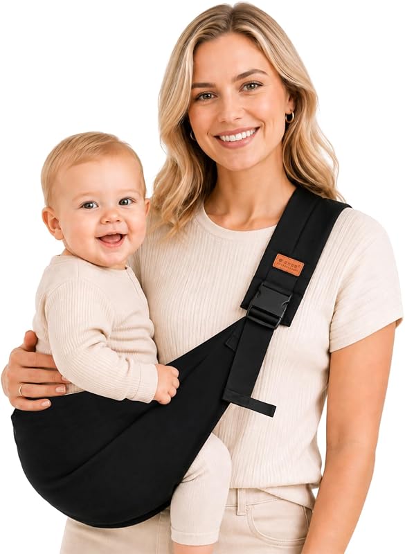 Baby Sling Carrier, Baby Carrier Newborn to Toddler with Adjustable Strap, Non-Slip Baby Half Wrapped Sling Hip Carrier 10-30lbs, Black