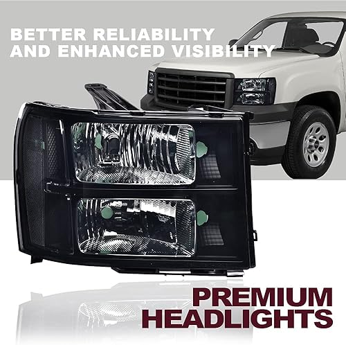 Vista 57 de PIT66 Conjunto de faros delanteros compatible con GMC Sierra 1500 2500HD 3500HD 3500HD 2007-2013, faros halógenos laterales del conductor