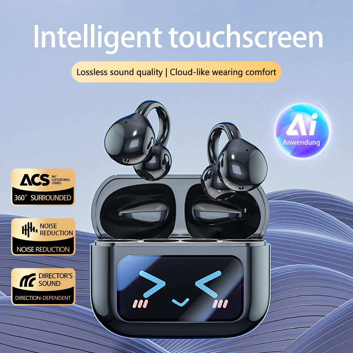 Słuchawki Bluetooth z klipsem na ucho, Bluetooth 5.4, słuchawki sportowe z otwartym uszem, wodoszczelne IPX5, cyfrowy wyświetlacz LED, typ otwarty, odpowiednie do uprawiania sportu, fitnessu
