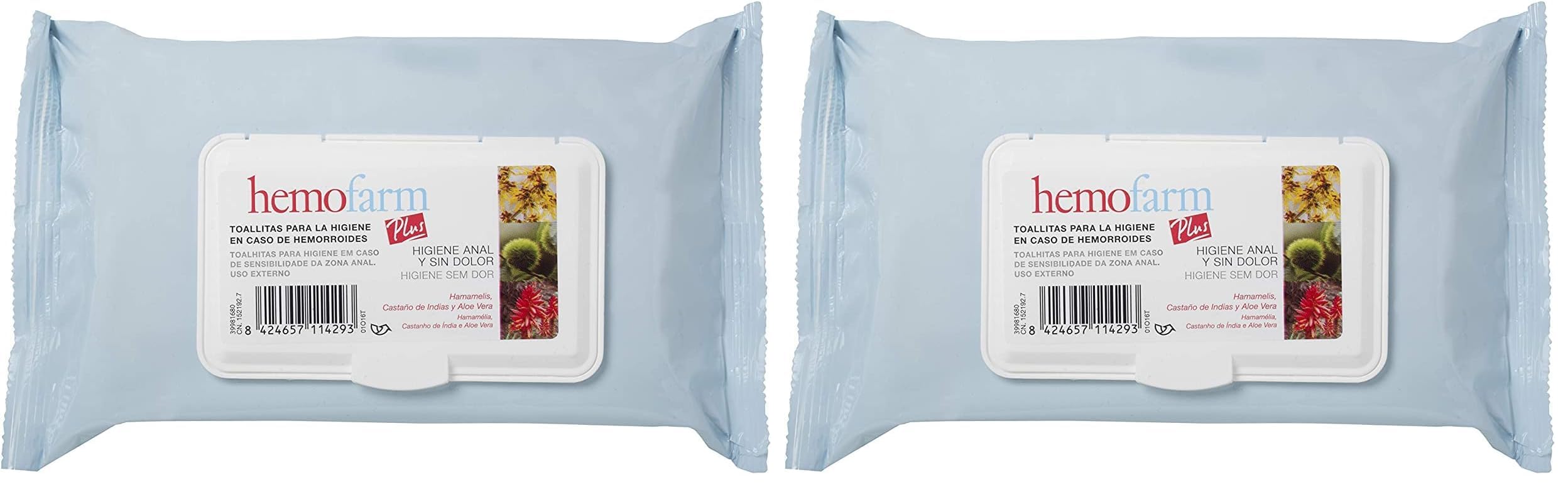 HEMOFARM PLUS — Individuelle dermatologische Feuchttücher, beruhigend und erfrischend, gegen Hämorrhoiden, 60 Einheiten, Packung kann variieren (Packung mit 2)