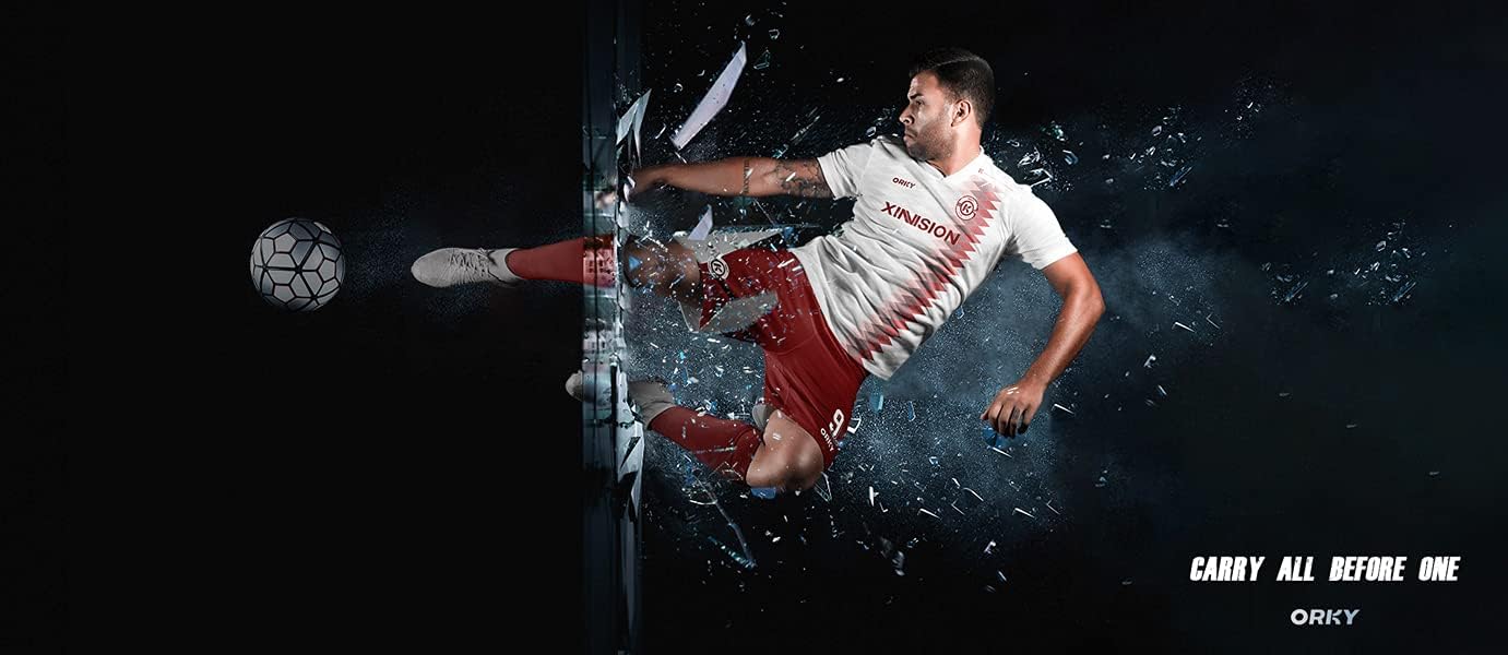 ORKY Men Soccer Jersey with Short, Customize Name Number Team Outfit, Custom Made Football Tournament Uniform Strive