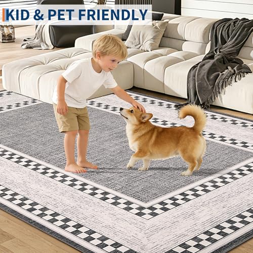 Tapete decorativo cuadrillé 5x7 gris lavable antideslizante miniatura 5