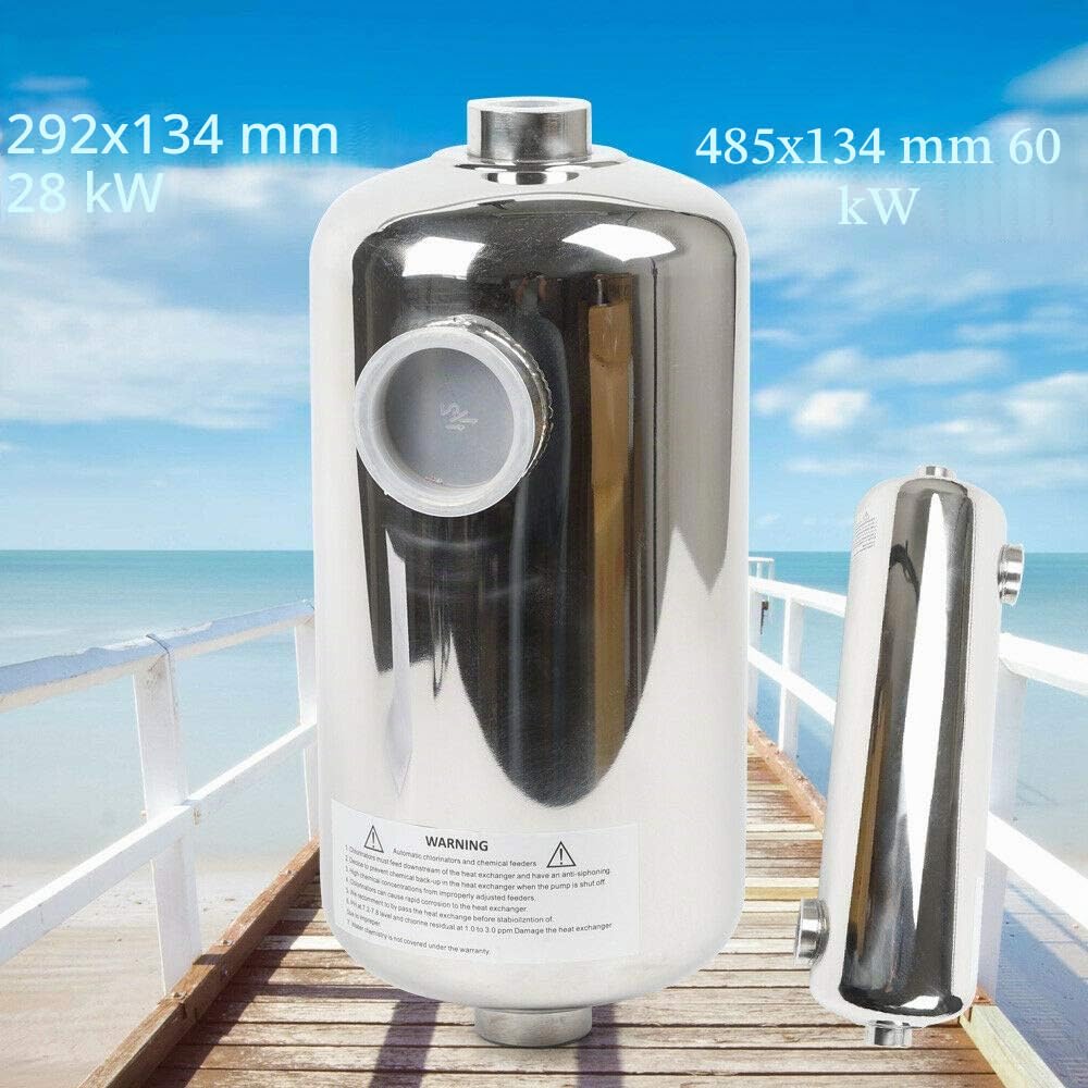 TFCFL Scambiatore di calore per piscina, in acciaio inox, 28 kW/60 KW (29,2 x 13,4 cm) (28 KW)