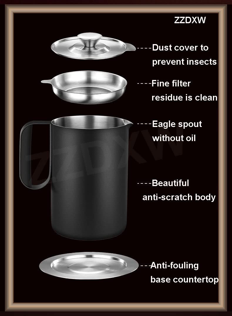 Grasera De Carne ，con Filtro, Asa Y Tapa，negro Blanco Aceitera Con Colador Para Conservación De Aceite De Acero Inoxidable， Recipiente Para Carne， Guardar Grasa，recipiente De Cocina