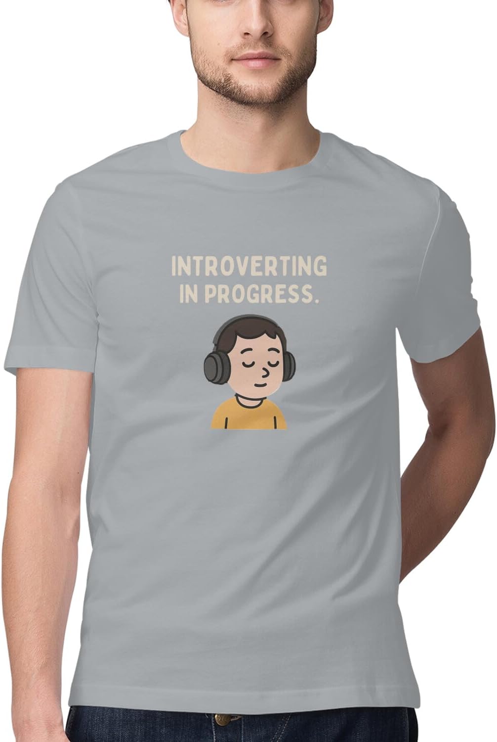 - Introverting in Progress Graphic T-Shirt, Unisex Round Neck, 3-D Printed, 100% Cotton, Short Sleeve Grey
