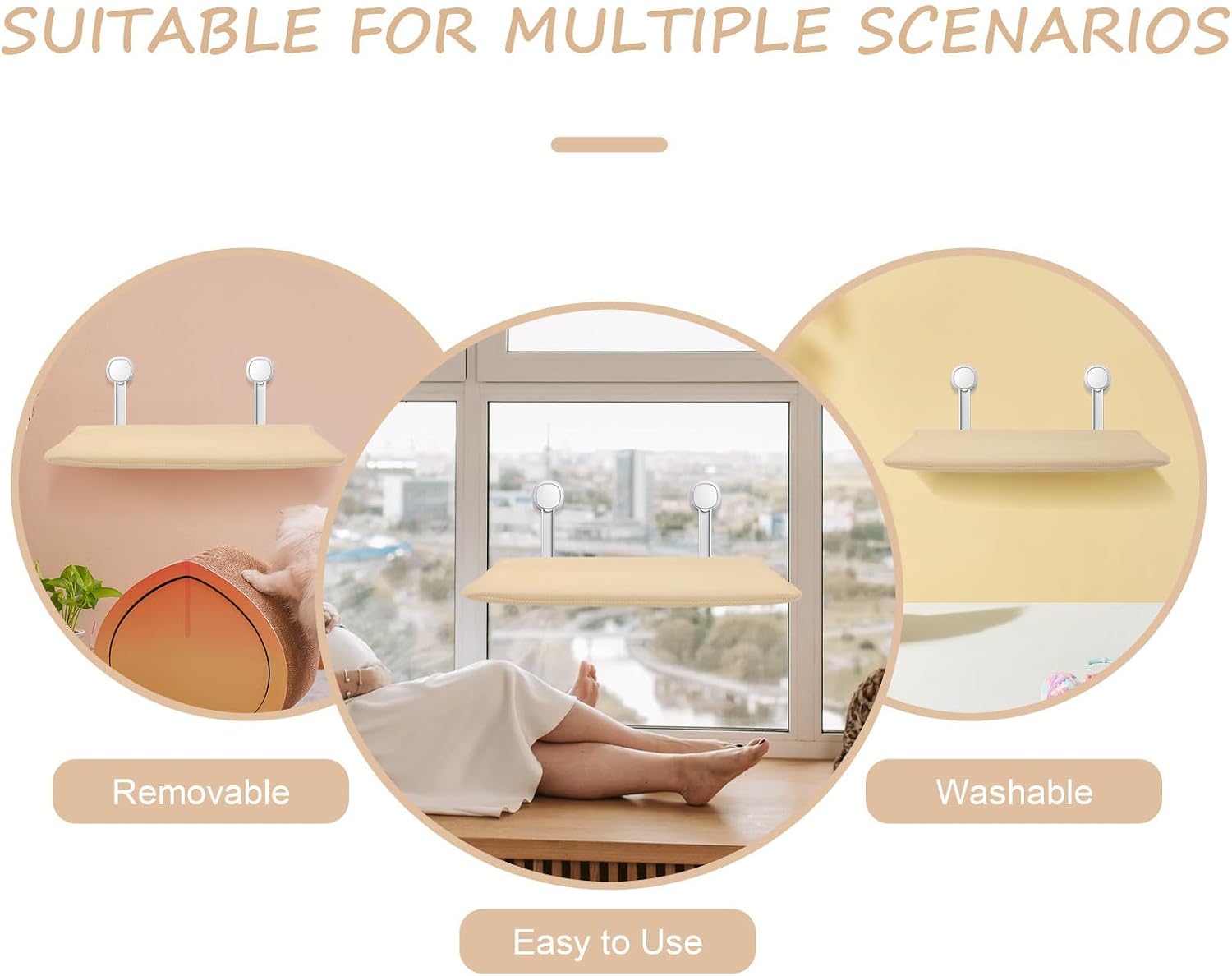 Cotton Replacement Cover for Cat Window Perch Hammock Soft and Comfortable Seasons Use Easy to Clean Detachable Khaki Cat Window Hammock Cover