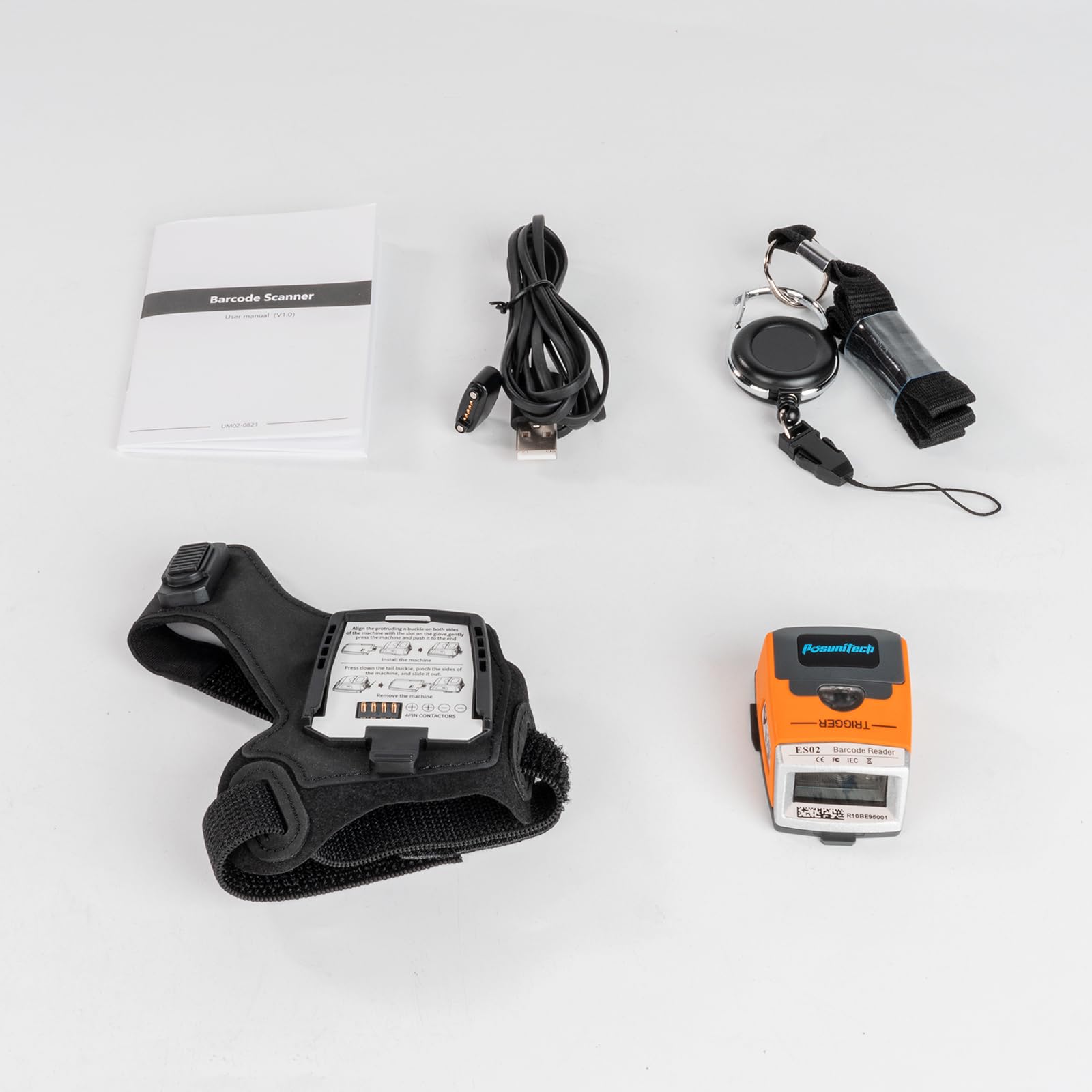 ES02 Scanner de codes-barres gants, sans fil Bluetooth 2D Scanner portable, indice de protection IP65, adapté pour l'entrepôt, la fabrication, le transport, le prélèvement et d'autres
