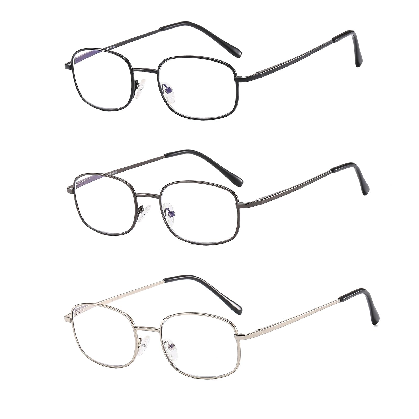 Suertree3 Pack Reading Glasses, Metal Blue Light Blocking Glasses for Men and Women with Spring Hinges 2.00x