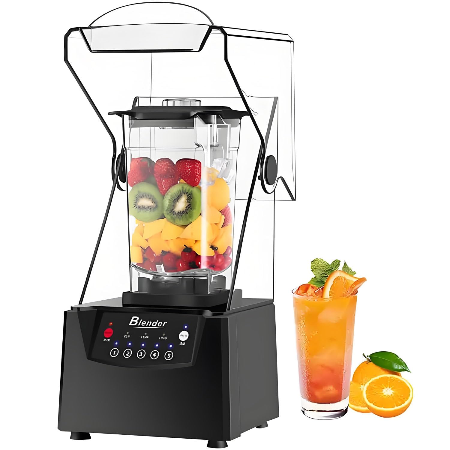 Blender próżniowy o mocy 2200 W, pojemność 2 l, ostrza 17000 obr./min, komercyjny mikser stojący z obudową dźwiękoszczelną, wyświetlaczem LED, do kruszenia lodu, koktajli i smoothie 220V