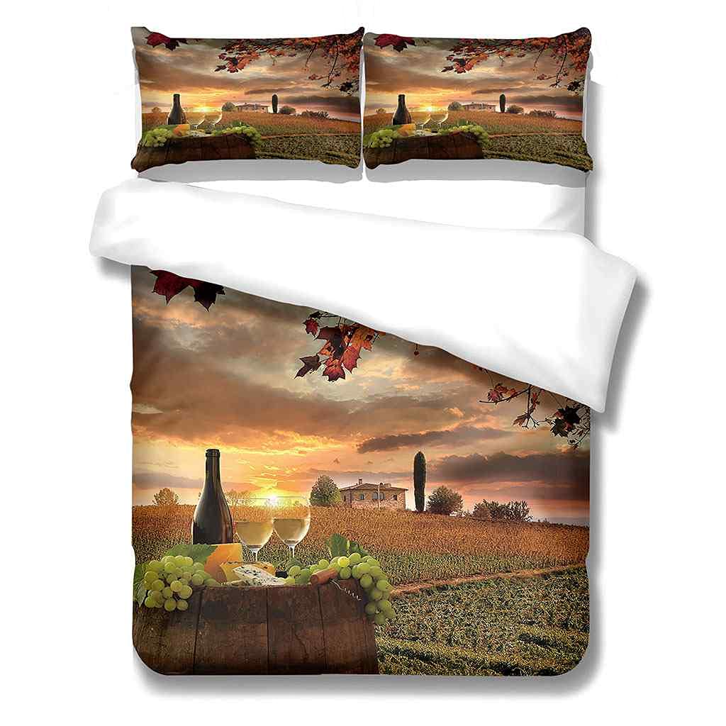 Pościel zestaw poszewek na kołdrę super king size 260 x 220 cm nadruk 3D zachód słońca farma dwór oddychająca mikrofibra podwójne poszewki na kołdrę dla dorosłych nastolatków pościel 3 sztuki z zapięciem na zamek błyskawiczny