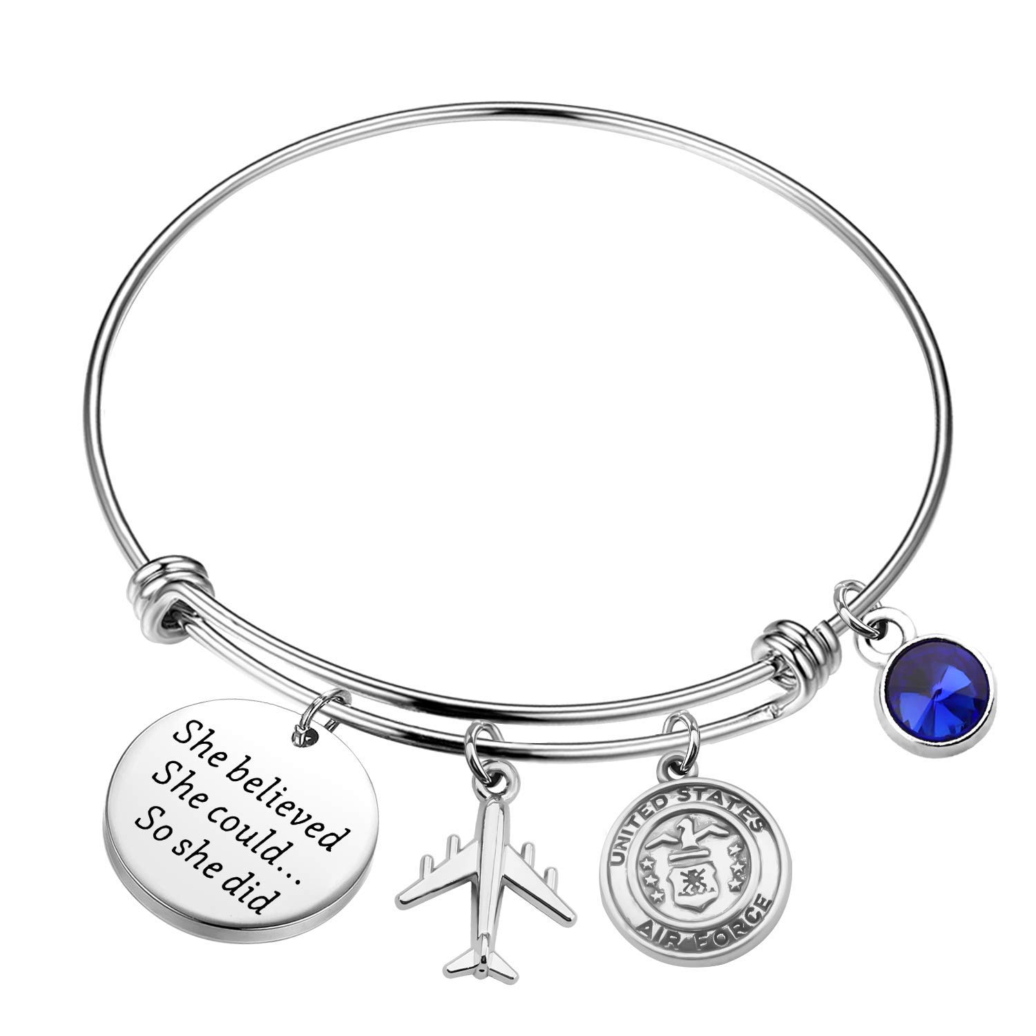 TIIMG Military Gift She Believed She Could So She Did Army Air Force Bracelet Military Mom Wife Bangle Bracelet