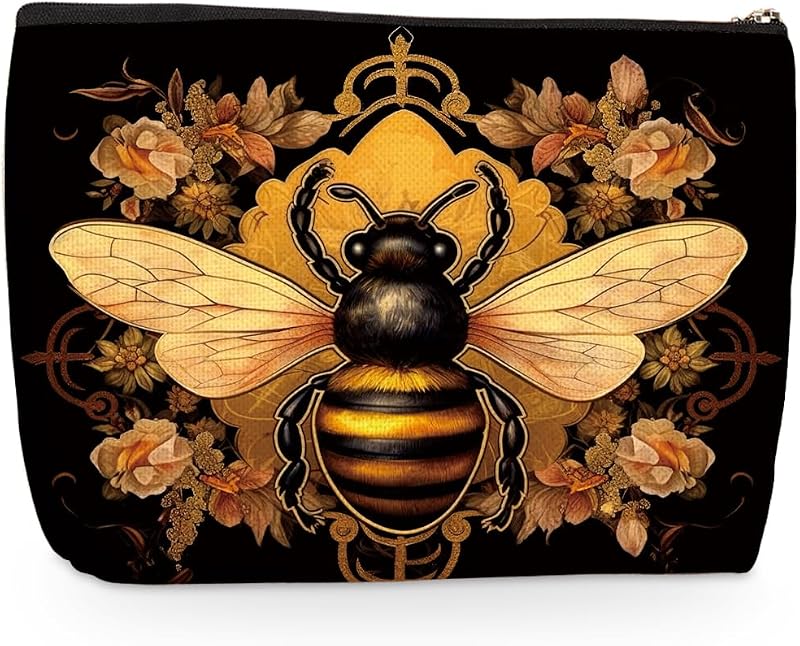 Necessaire Wenboco Bee Makeup Bag com zíper, estampa Multicolor 1591