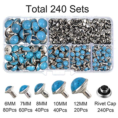 240 Sets Blue Turquoise Rivets Rapid Rivets Studs Belt Bag Shoes Garment Leather Craft Accessories For Diy Making (Mixed Sizes) #TOP1