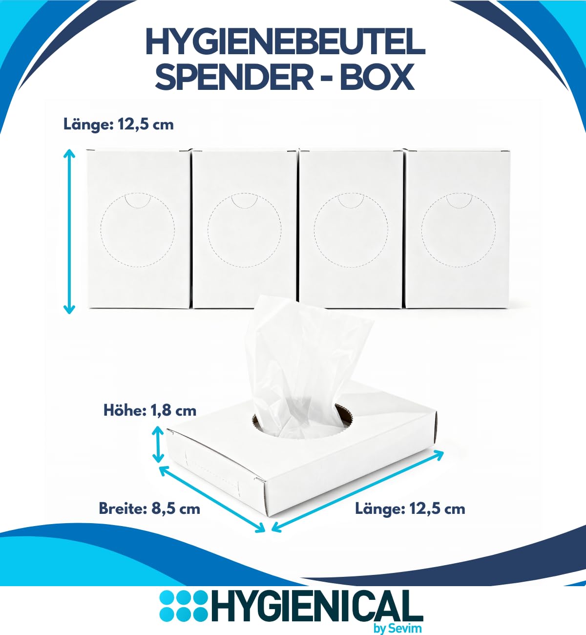 PE-Hygienebeutel Set mit Kunststoffspender, Hygienebeutelspender für Damenbinden und Tampons, hygienisch und diskret, in Weiß und Chrom (Weiß)