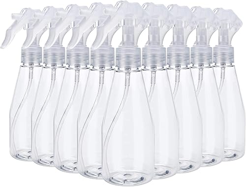 Suwimut 9 botellas de plástico con atomizador, pequeñas botellas vacías de 7 onzas líquidas, pulverizador de gatillo recargable de plástico de