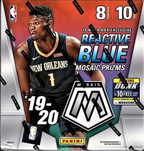 Tarjeta de baloncesto Panini MOSAIC 2019-20 sellada de fábrica MEGA Box – Premios azules reactivos exclusivos – 80 cartas por caja – Encuentra